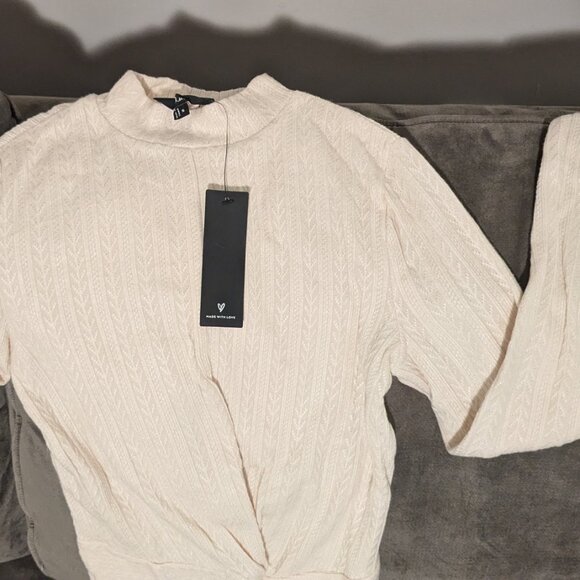 Ivory Knit Twist-Front Long Sleeve Top - Picture 2 of 3